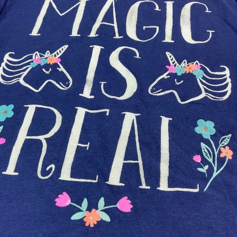 OshKosh Blue Magic Is Real Dress Kids Size 12 Unicorn Ruffle Long Sleeve Cotton